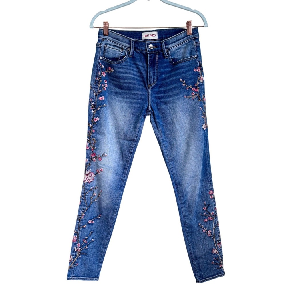 Driftwood Womens Jackie Floral Embroidered Skinny Ankle Jeans 27( 28X28) Boho